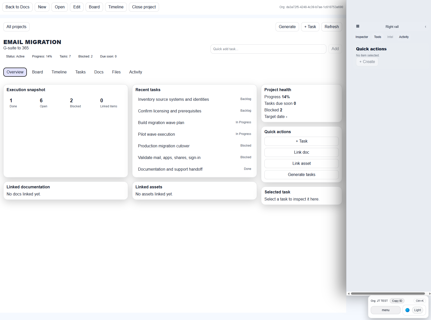Light theme project overview in TAHAI IT Docs.