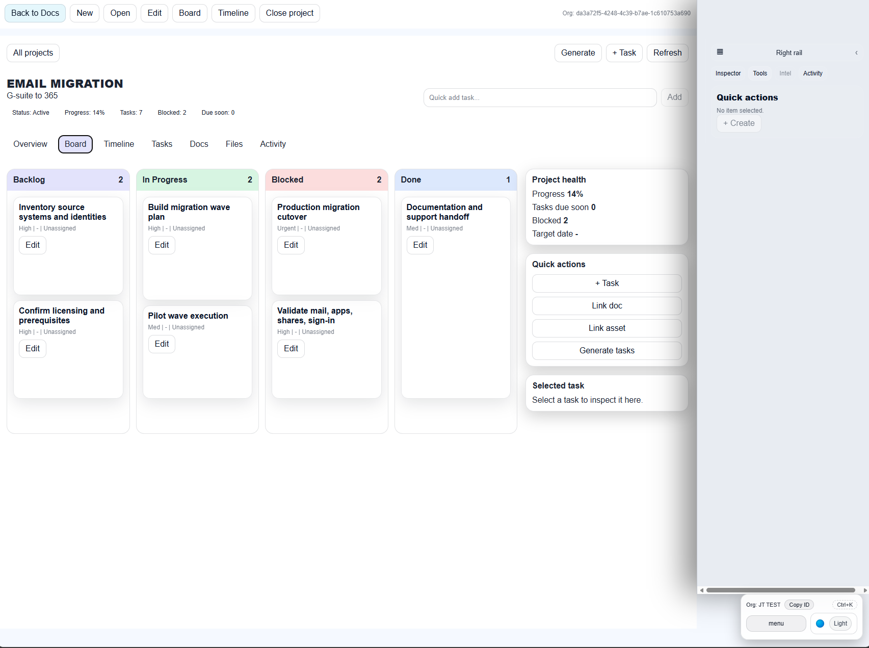 Light theme tasks view in TAHAI IT Docs.